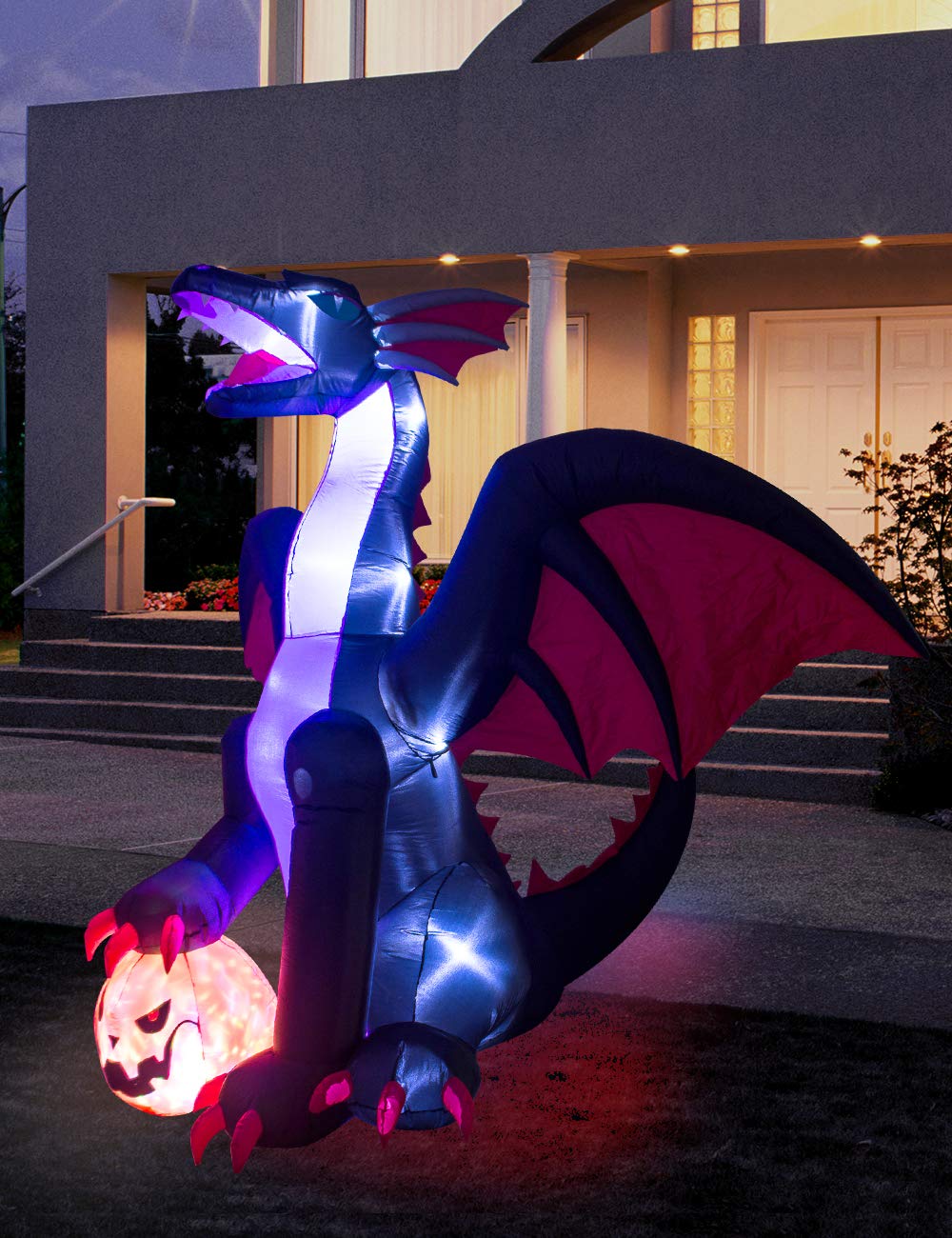 TRMESIA 8Ft Halloween Inflatable Huge Dragon Decoration Outdoor,Halloween Blow up Dragon for Indoor Backyard Garden Lawn Decoration Holiday Outside Yard Display Dinosaur Inflatable for Party
