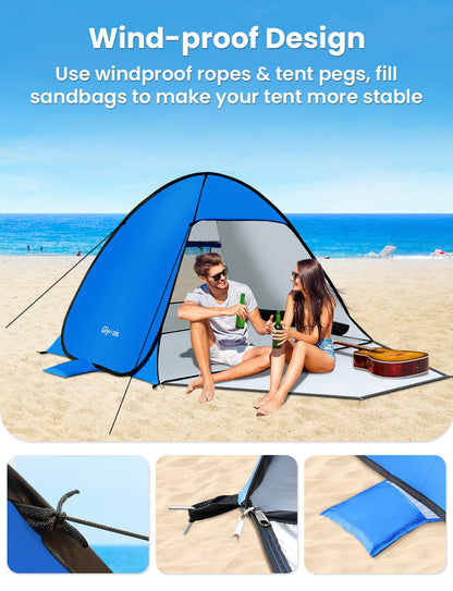 Glymnis Pop Up Beach Tent Instant Portable Sun Shade Shelter (S) 1-2 Persons UPF 50+ with Extendable Floor Zipper Door Automatic Easy Up Tent