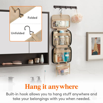 Lifewit Travel Toiletry Bag, Large Hanging Makeup Bag Organizer for Women, Transparent Travel Cosmetic Bag with Hanging Hook for Full Size Bottles, Vacation Essentials, Medium, Black