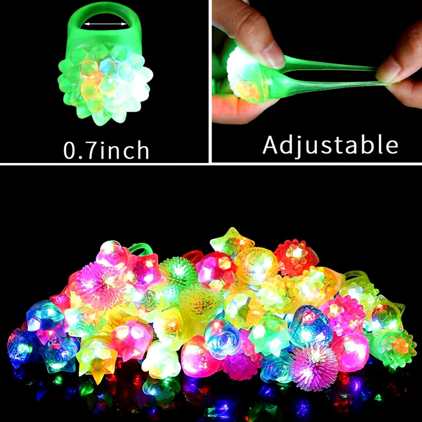 Sauyoza 38 Pack Light Up Rings Halloween Party Favors for Kids 4-8 8-12, Goodie Bags Stuffers Treasure Box Toys for Classroom Prizes, Birthday Glow in The Dark Party Supplies Favors for Kids
