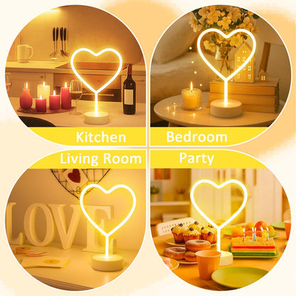 BHCLIGHT Pink Heart Neon Sign, Valentines Day LED Neon Light Battery Operated or USB Powered Valentines Pink Heart Lights, Table Lamp for Galentines Day Decorations, Wedding, Gifts for Women, Lover