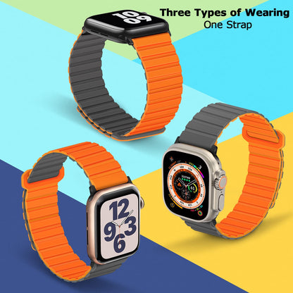 Tasikar Compatible with Apple Watch Strap 49mm 46mm 45mm 44mm 42mm Thin Silicone Magnetic Loop Replacement Bands [Double Sided Wearable] for Apple Watch Ultra Series 10 9 8 7 6 5 4 3 SE - Grey Orange