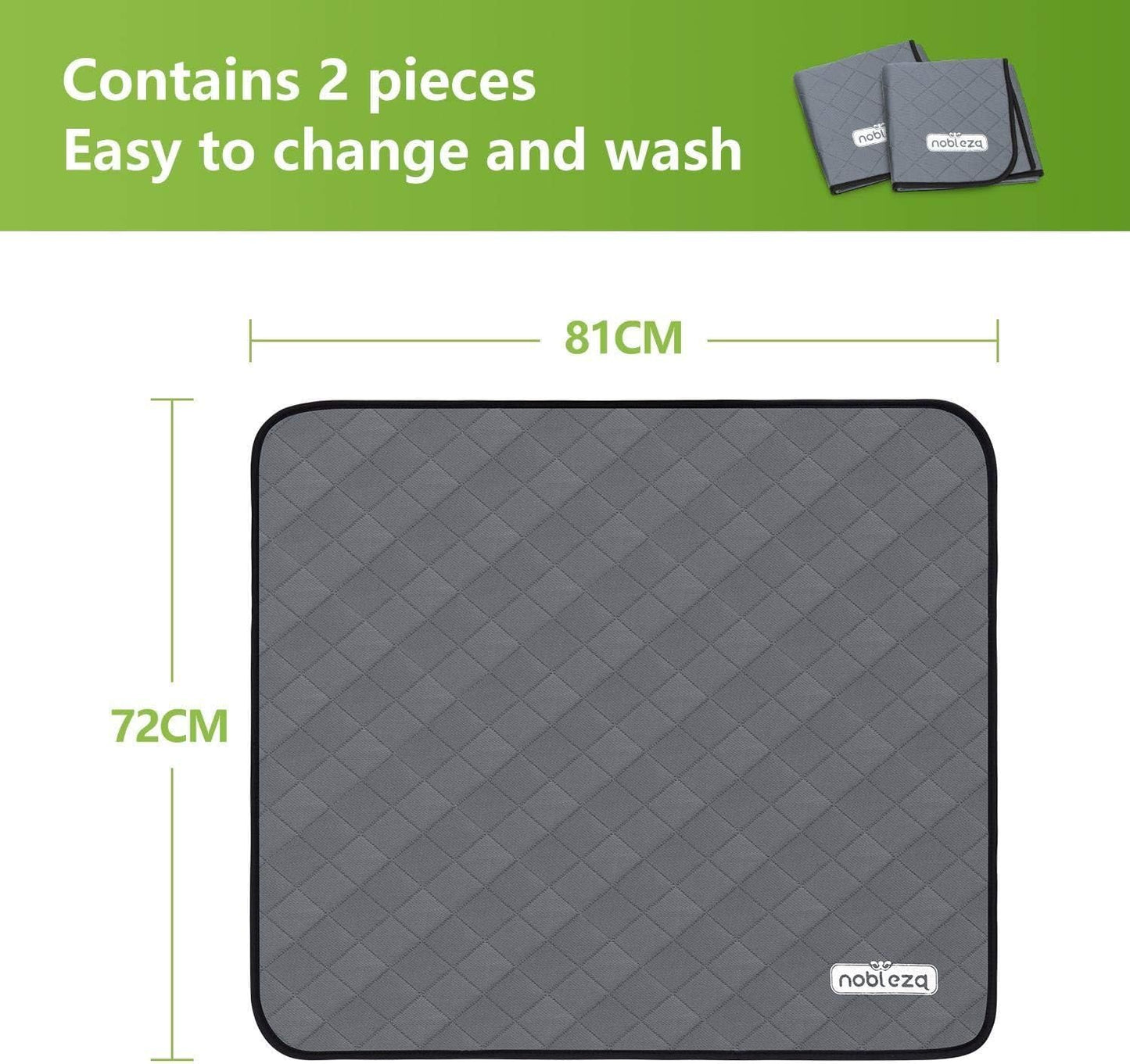Nobleza 2 Pack Washable Puppy Pads Reusable, Large 81x72cm Dog Training Mat, Super Absorbent Leak-proof Incontinence Pet Pee Pad, Waterproof Non-slip Bottom Whelping Pads for Cat Rabbit