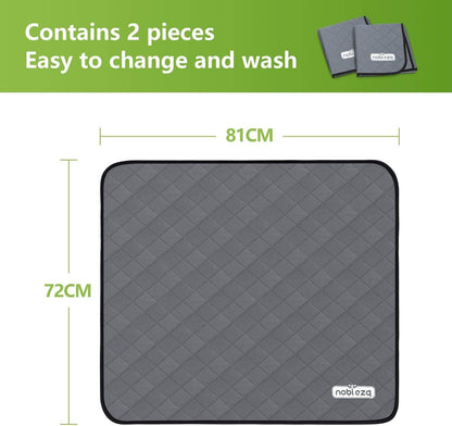 Nobleza 2 Pack Washable Puppy Pads Reusable, Large 81x72cm Dog Training Mat, Super Absorbent Leak-proof Incontinence Pet Pee Pad, Waterproof Non-slip Bottom Whelping Pads for Cat Rabbit