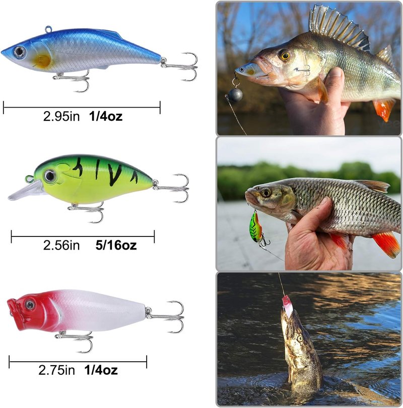 Fishing Lures Kit - 292-Piece Tackle Box with Crankbaits, Hooks & Weights | Perfect Gift for Men - Bass & Trout Fishing