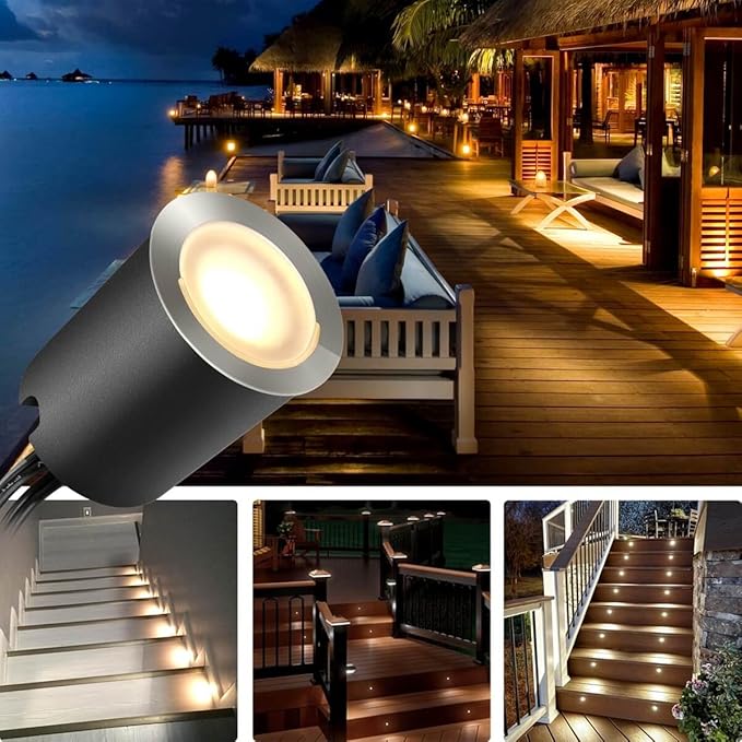 SMY Lighting Recessed LED Deck Light Kits with Protecting Shell φ32mm, In Ground Outdoor LED Landscape Lighting IP67 Waterproof,12V Low Voltage for Garden,Yard Stair,Patio,Floor,Kitchen Decoration