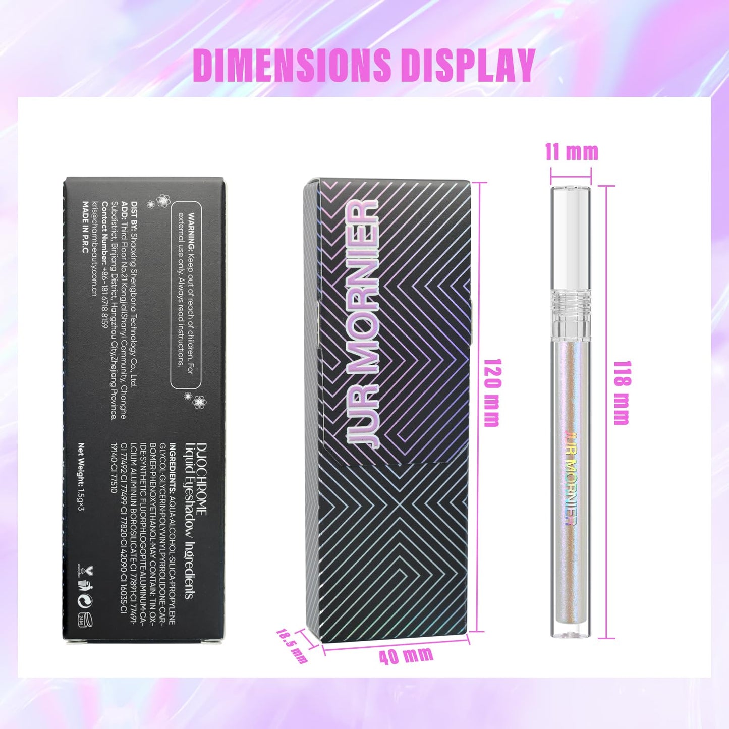 JUR MORNIER Multichrome Liquid Eyeshadow Set,3 Colors Multi-Dimensional Fairy Makeup,High Pigment Waterproof Aurora Eye Shadow,Ultre Fine Tip Glitter Eyeliner (01 Aurora+02 Twilight+03 Moonbow)