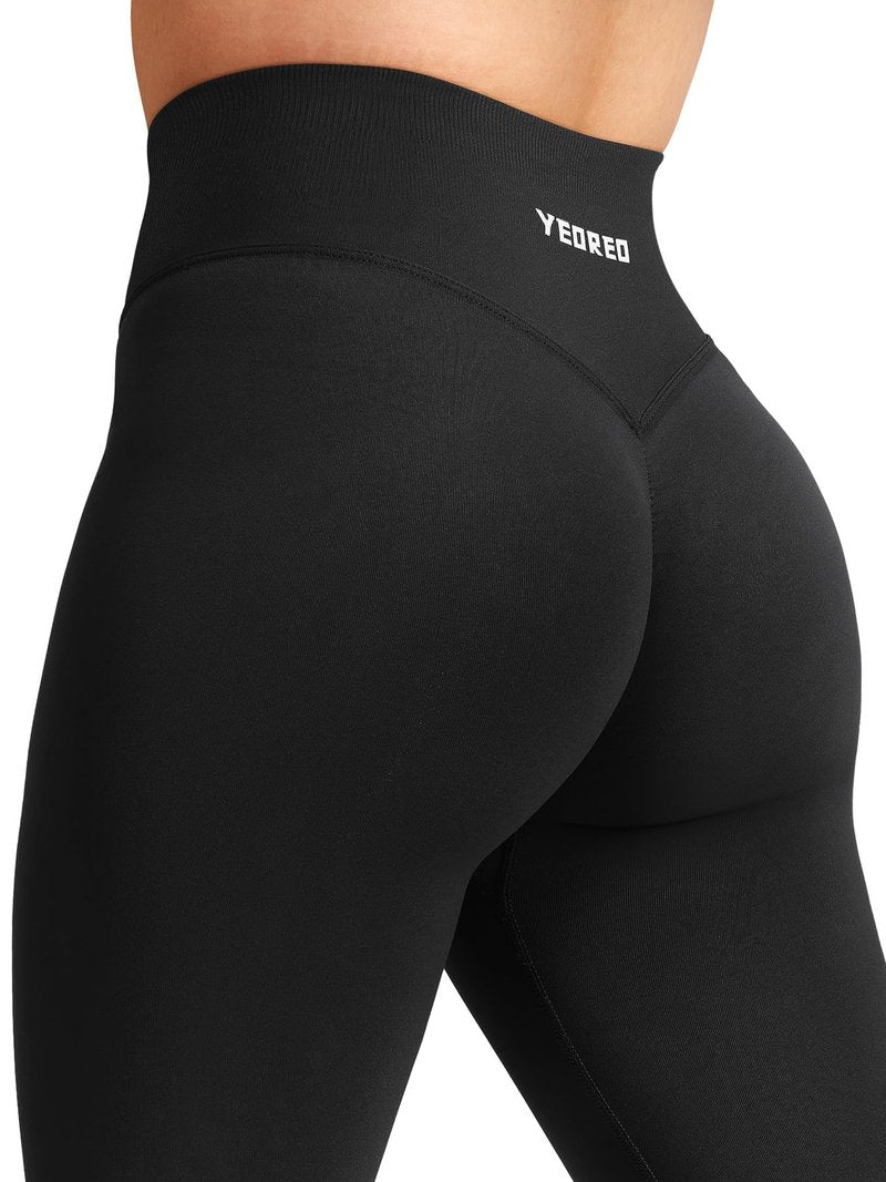 YEOREO Boost Workout Mini Flare Leggings for Women Hidden Scrunch High Waisted Seamless Gym Leggings Brinklie 30" Yoga Pants Black