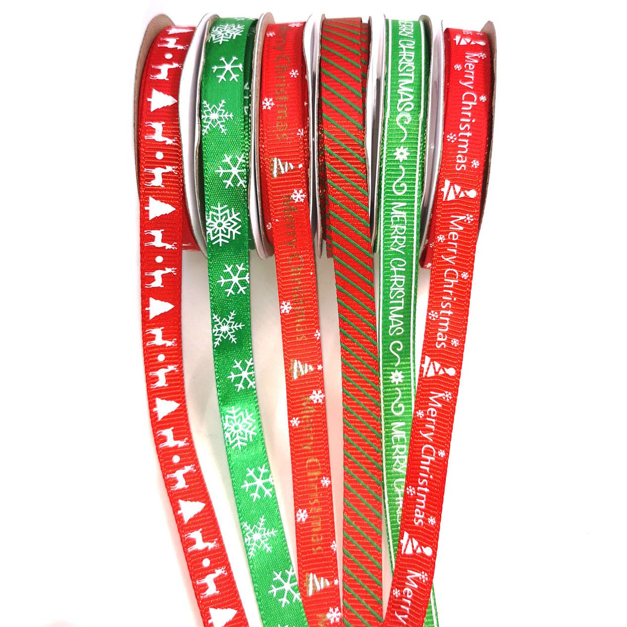 60 Yards 3/8" Wide Christmas Ribbon for Gifts Package Wrapping, Hair Bow Clip Accessory Making, Holiday Christmas Grosgrain Ribbon Set, Winter Season Festival DIY Crafts Decor (6 Rolls)