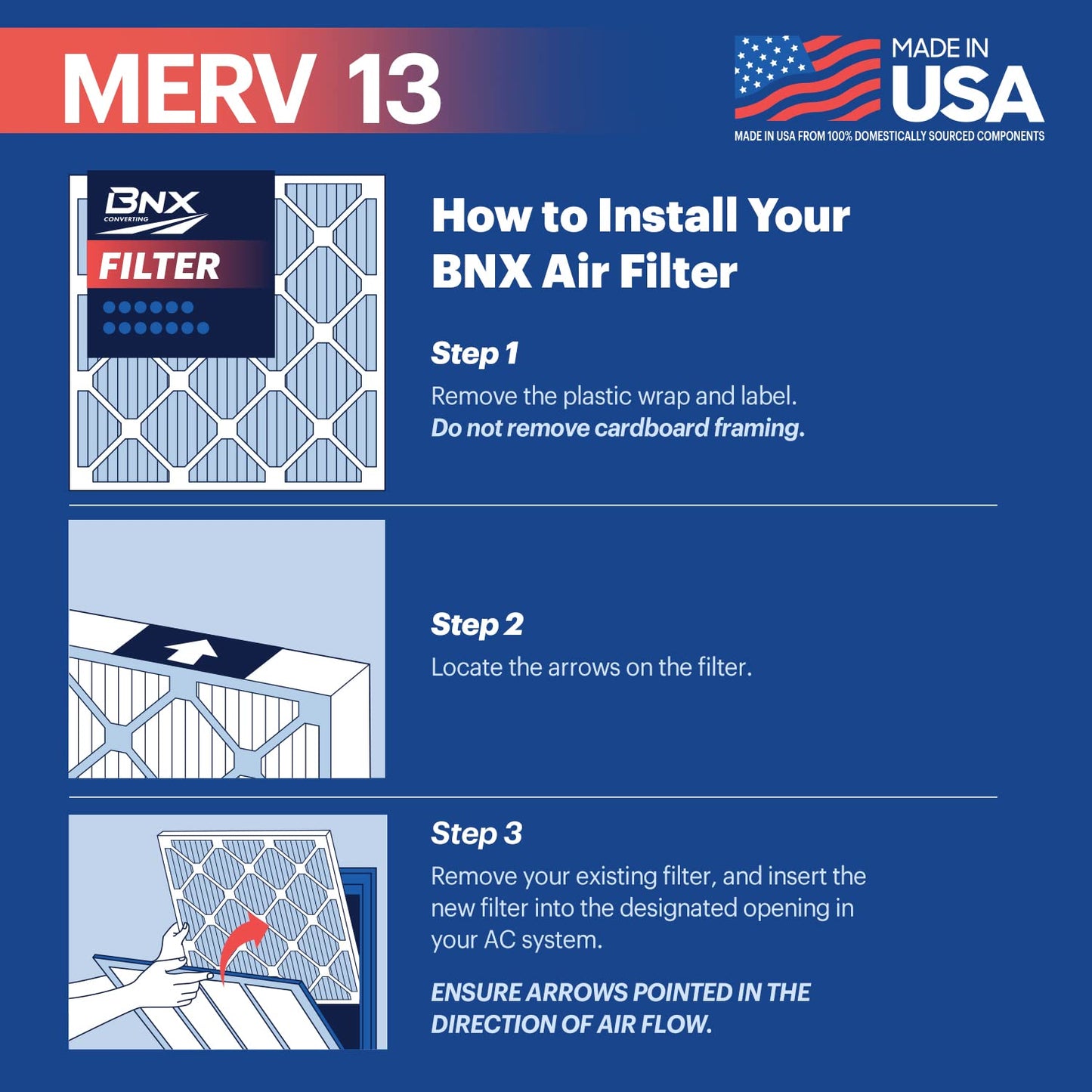 BNX TruFilter 20x30x1 Air Filter MERV 13 (4-Pack) - MADE IN USA - Electrostatic Pleated Air Conditioner HVAC AC Furnace Filters for Allergies, Pollen, Mold, Bacteria, Smoke, Allergen, MPR 1900 FPR 10