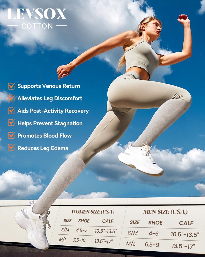 LEVSOX Cotton Compression Socks for Women Men 20-30 mmHg Knee High Cute Support Sock for Pregnancy Flying Nurses