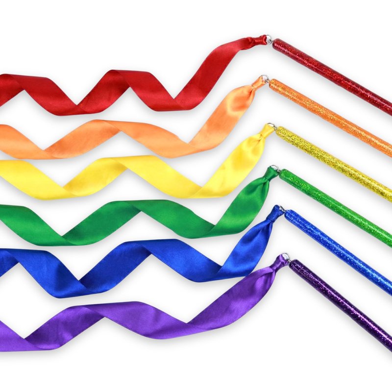 GSI Multicolor Sparkling Gymnastic Ribbon Wands [6 Pack] with 9 inch Stick and 1 Meter Ribbon for Gym, Training, Circus, Dance, Baton Twirling, Dancing Streamers (Pack of 6)
