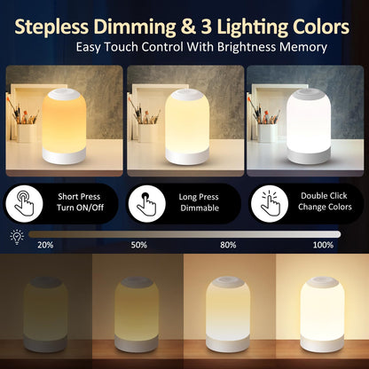 Bedside Touch Night Light, Baby Nursery Nightlight for Kids Adults, Egg Light with Timer, Dimmable Small Cordless Table Lamp for Nightstand/Bedroom/Children's Room, USB Rechargeable, White/Warm/Amber