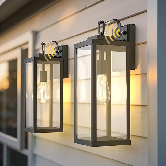 L LOHAS LED 2 Pack 17 Inch Large Size Dusk to Dawn Outdoor Light Fixture, Matte Black Waterproof Anti-Rust Porch Lights Ourdoor, Exterior Lighting Fixtures for Porch, Doorway, Garage, ETL Listed