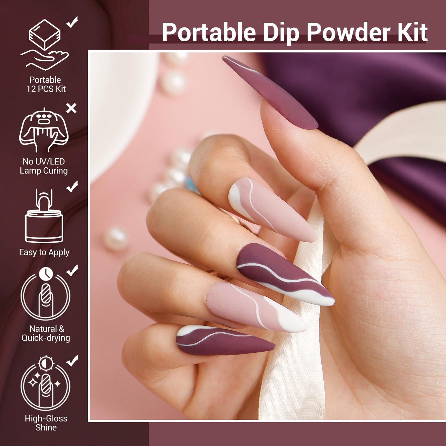 AZUREBEAUTY Dip Powder Nail Kit Starter, All Season Skin Tone Nude Brown 4 Colors Acrylic Dip Powder Liquid Set with Base/Top Coat Activator for French Nail Art Manicure DIY Salon Gifts