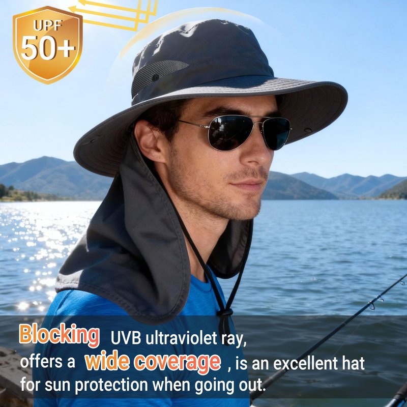 NPQQUAN Sun Hats for Men Women with Neck Flap UPF 50+ UV Protection Wide Brim Bucket Hat Safari Hiking Fishing Hats Darkgray（Neck Flap）
