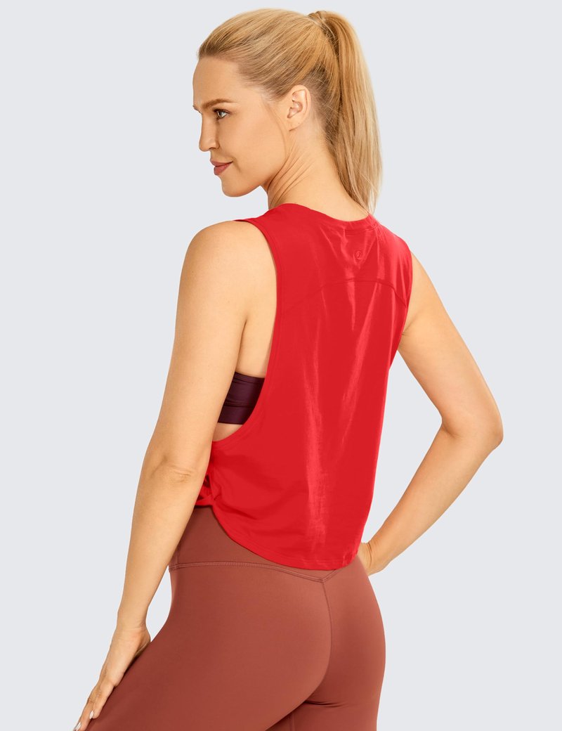 CRZ YOGA Pima Cotton Large Armhole Tank Tops for Women - Workout Sport Athletic Yoga Running Gym Loose Crop Sleeveless Shirts Deep Red Large