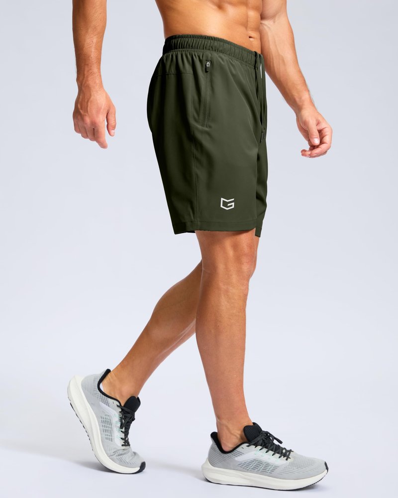 G Gradual Men's Athletic Running Shorts with Zipper Pockets Quick Dry 7"/ 5"/ 9" Workout Gym Shorts for Basketball Hiking(Olive,7XXXL)