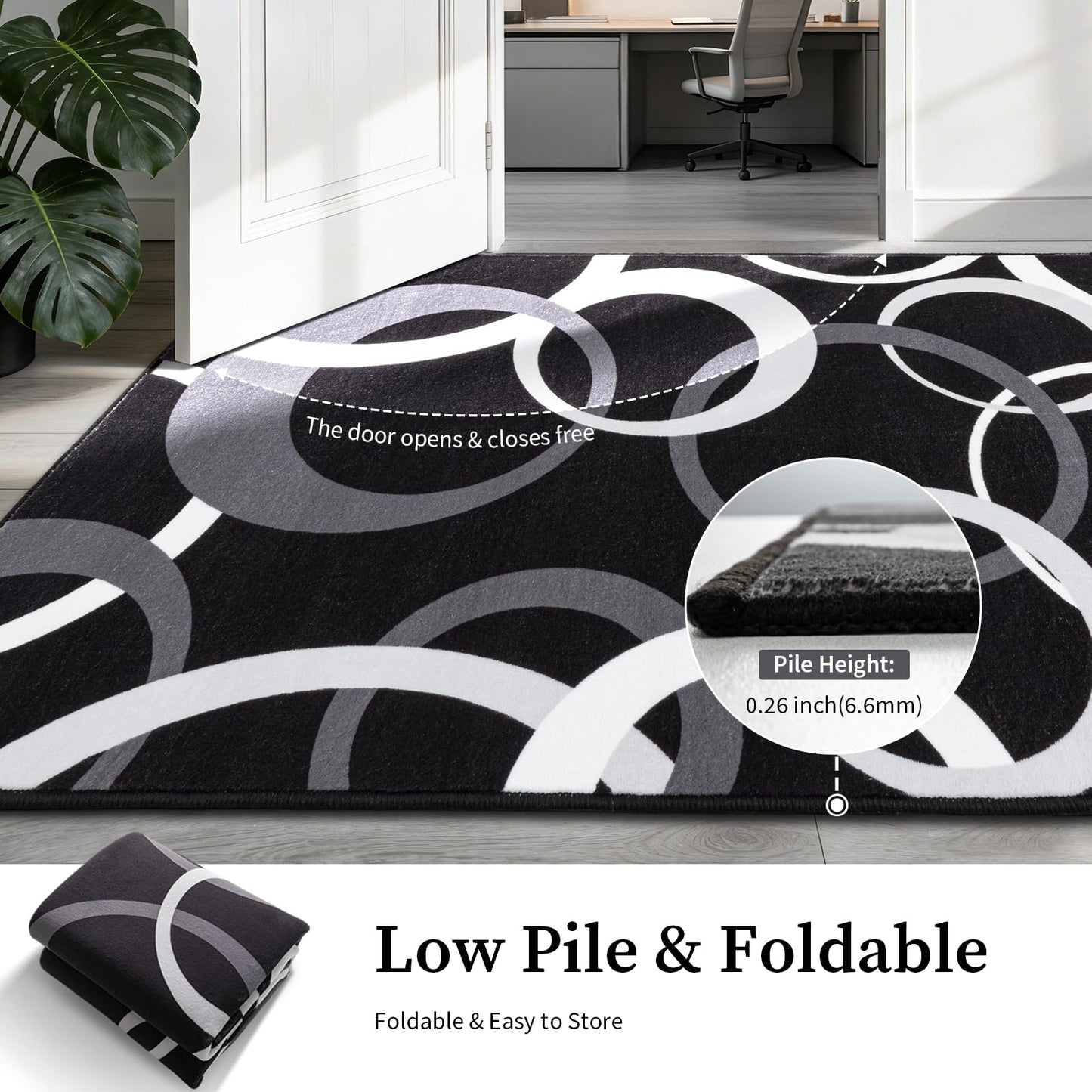 YIHOUSE Washable 2x8 Hallway Runner Rug Non Slip, Black and White 8ft Rug Runners for Bathroom Kitchen Non Skid, Geometric Circle Modern Carpet Runner for Entryway Bedroom