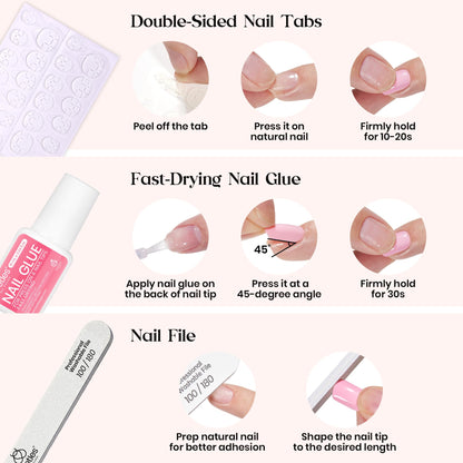 Beetles Press on Nails Kit 720Pcs 24 Colors, Press on Nails Short Almond Glossy Matte Glitter With Nail Glue & Nail Tabs Stickers, Natural Fit Lightweight Fake Nails Kit Art For Women Girls