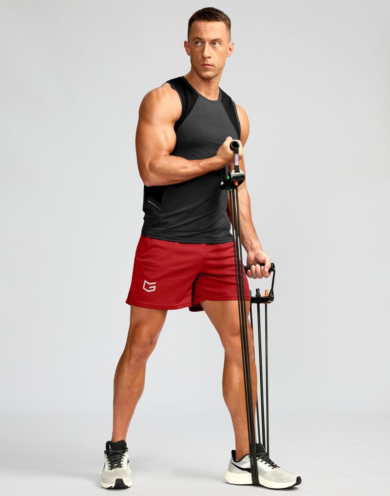 Men's 5" Workout Running Shorts Quick Dry Lightweight Gym Shorts with Zip Pockets(Red,L5_L)
