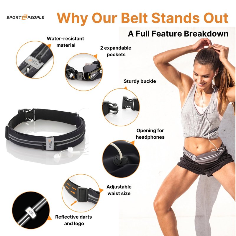 Running Belt for Women and Men, Waterproof Phone Holder for Running, Reflective 2-Pocket Waist Pack for Storing Runner’s Essentials Safely, Running Fanny Pack Fits Most Phones, Adjustable Belt Bag