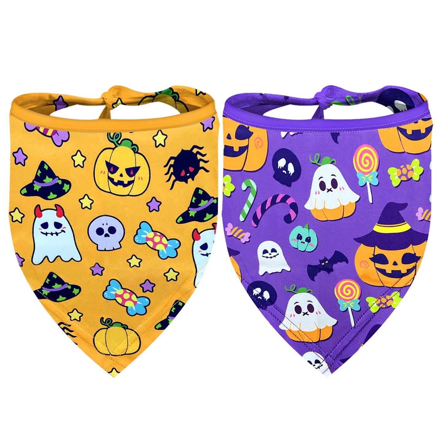 Halloween Dog Bandanas 2 Pack Multiple Adorable Halloween-Themed Patterns, Durable Fabric Halloween Pet Scarf, Suitable for Small, Medium, and Large Breed Dog' Halloween Party Dog Bandana
