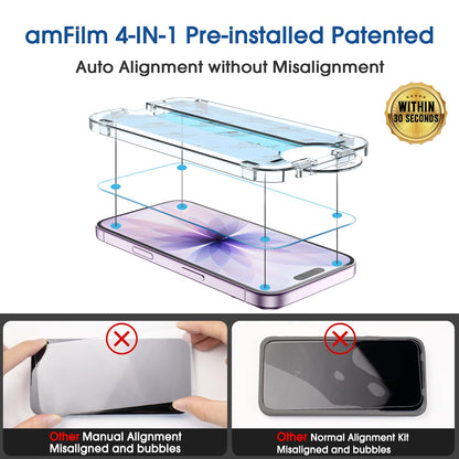 amFilm Auto-Alignment OneTouch for iPhone 16 [6.1''] Screen Protector + Camera Lens Protector, Tempered Glass, 30 seconds Installation, Bubble Free, Case Friendly, Anti-Scratch [2+2 Pack]