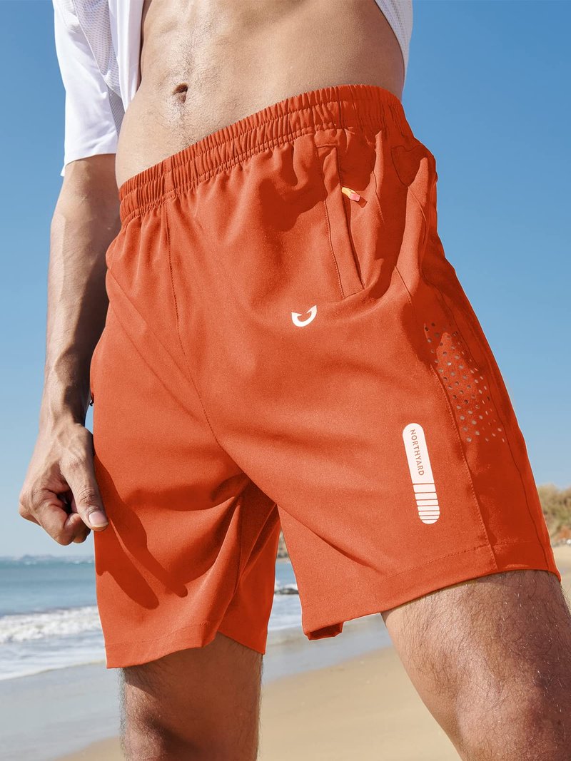 NORTHYARD Men's Athletic Running Shorts Gym Workout 7"/9"/5" Quick Dry Lightweight Sports Basketball Tennis 3 Zipper Pockets Orange L