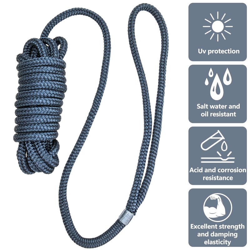 PropelTech 4 Pack 3/8" x 15’ Boat Dock Lines for Boat & Pontoon, Premium Marine- Grade Double Braided Nylon Dock Line, Pre-Spliced with a 12" Eyelet-Navy Blue,Boating Gifts for Men