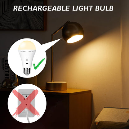 BOBOPAI USB Rechargeable Light Bulb with Remote Control, 2600mAh Battery Powered Light Bulbs E26 Touch Control Dimmable LED Bulb with Timer, Outdoor Emergency Bulb with Hook,3000K/2 Pack