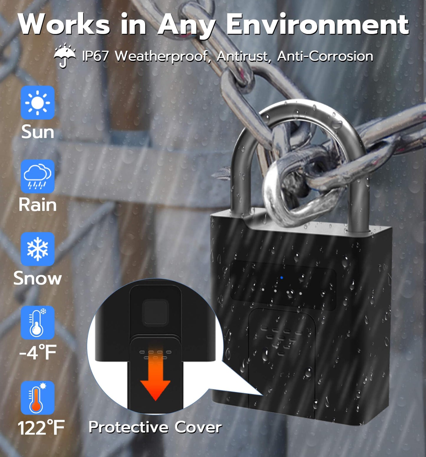 eLinkSmart Fingerprint Padlock with Key Backup, Heavy Duty Weatherproof Bluetooth Biometric Keyless Electronic Digital Smart Pad Lock for Gate Outdoor Fence Gym Locker Pool Shed Storage