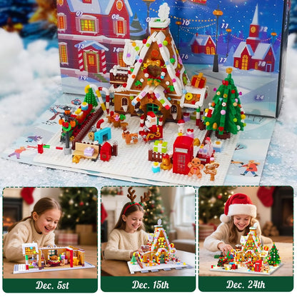 INSOON Advent Calendar 2025 Gingerbread House Mini Building Set with Lights, 24 Days Christmas Countdown Building Block Kit with Xmas Tree Train, Holiday Gift Toy for Adults Teens Girls Boys Ages 10+