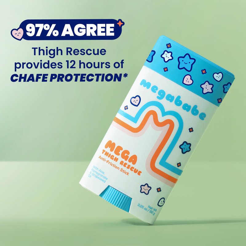 Megababe Mega Thigh Rescue | Jumbo Size Anti-Chafe Stick | Prevents Skin Chafe & Irritation | Thighs, arms, Bra-Lines & More | Summer and Hot Weather Essentials | 3.25oz (Pack of 1)