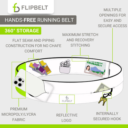 FlipBelt Classic Running Belt, Running Fanny Pack for Women and Men, Non Chafing Waist Band Pack for Phone, Moisture Wicking Storage Belt, USA Company