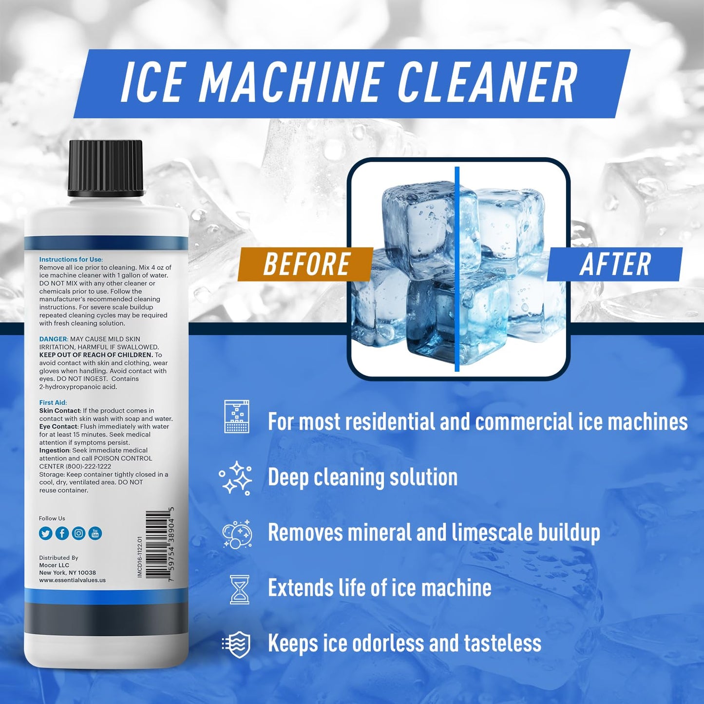 Ice Machine Cleaner 473ml, Nickel Safe Descaler | Ice Maker Machine Descaling Liquid Compatible with Whirlpool 4396808, Manitowac, Ice-O-Matic, Scotsman, Follett etc