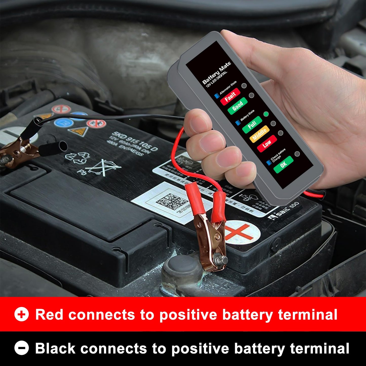 12V Car Battery Tester and Alternator Tester, Automotive Load Tester Indicator, 12 Volt Auto Check for Automobile