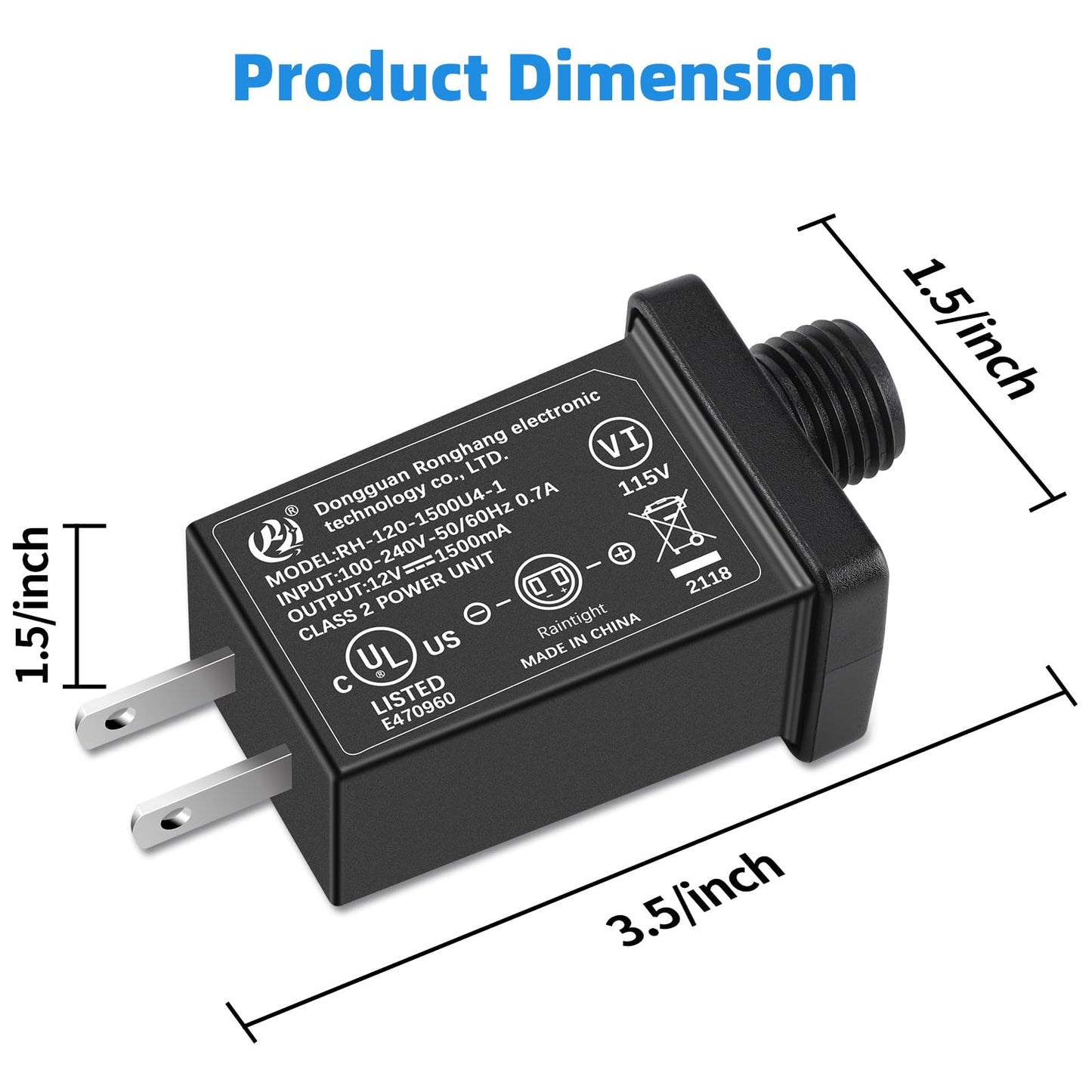 [4Pack] Replacement Yard Inflatable Adapter - 1.5A Transformer US Plug for Halloween Christmas Thanksgiving Inflatables, Class 2 Power Supply 120vac 60hz for LED Light