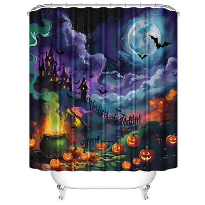 AZHM Halloween Shower Curtain Set, Enchanted Witch Themed Bathroom Decor, Scary Pumpkin Ambiance Bathroom Shower Curtain with Rugs