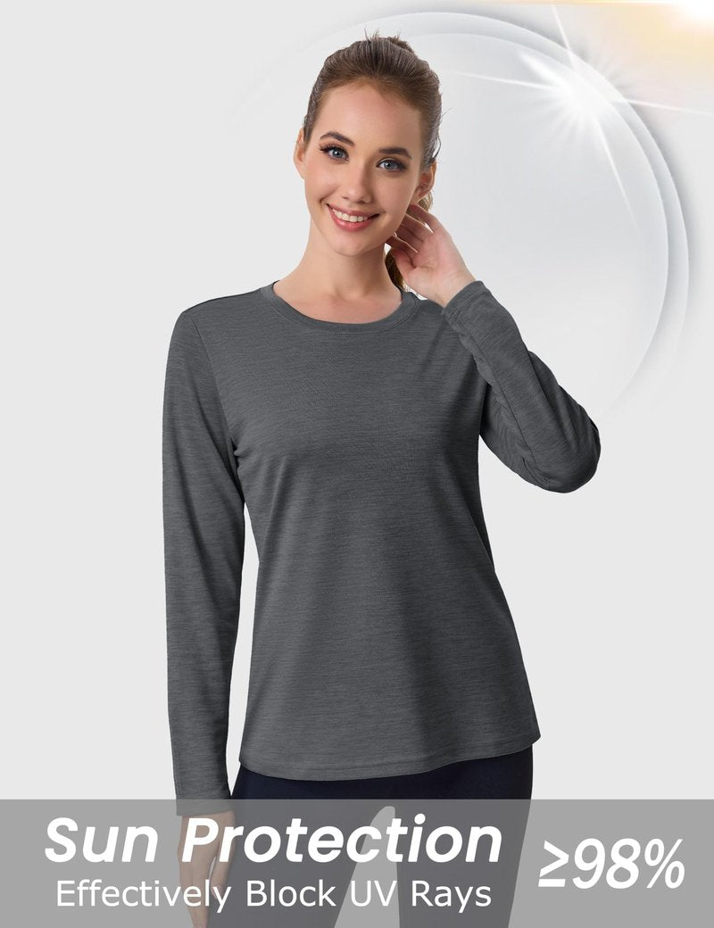 MAGCOMSEN Athletic Long Sleeve T Shirts for Women Workout Tops UPF 50+ UV Sun Shirt Quick Dry Running Hiking Tee Dark Grey, M