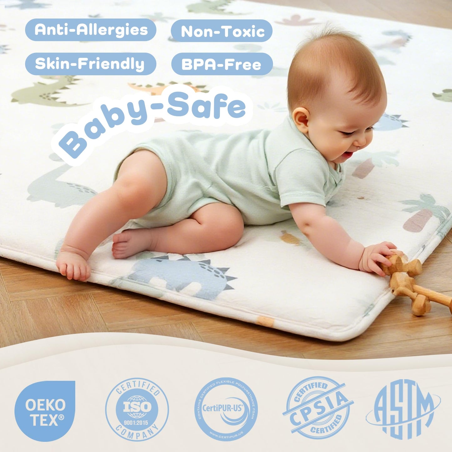 PaPaMat 1.5" Thick Baby Play Mat 50x50 Memory Foam Crawling Mat for Floor, Non-Slip Tummy Time Playmat for Toddlers Infant, Nursery, Dinosaurs