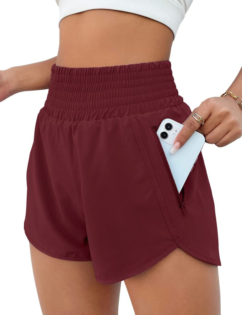 BMJL Women's Athletic Shorts High Waisted Running Short Pocket 2.5" Sporty Shorts Gym Elastic Workout Shorts(XL,Wine Red)