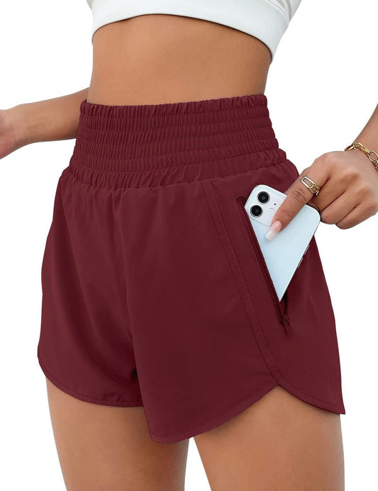 BMJL Women's Athletic Shorts High Waisted Running Short Pocket 2.5" Sporty Shorts Gym Elastic Workout Shorts(XL,Wine Red)