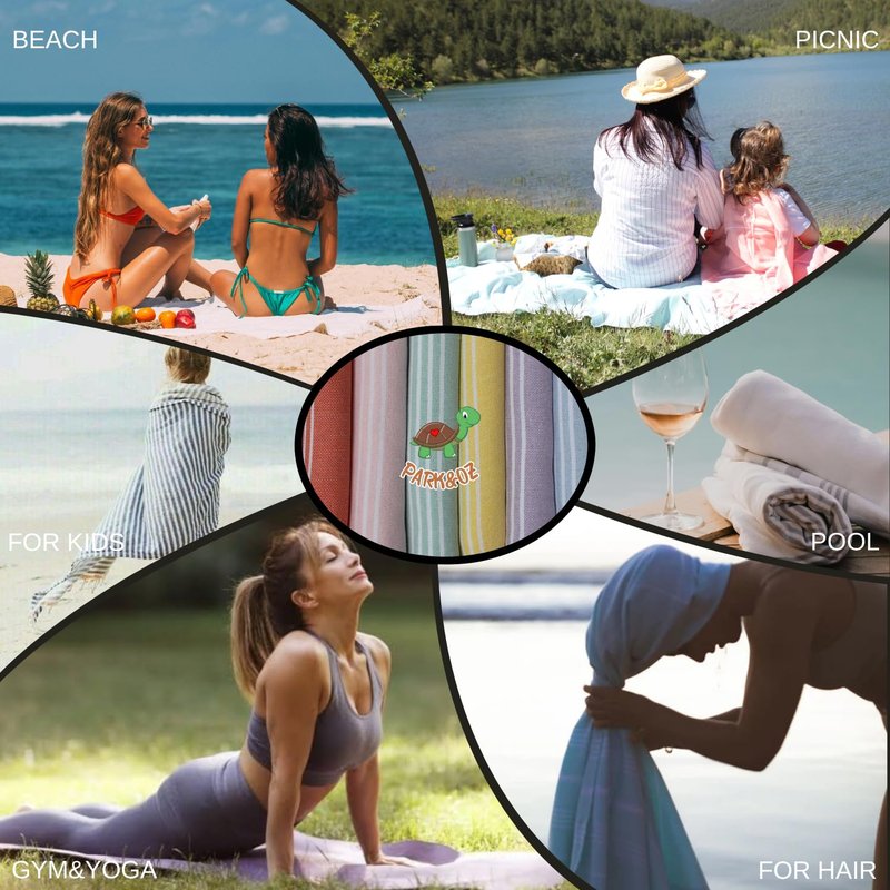 2 Pack The Turkish Beach Towel 40x72 Inches, Oversized 100% Cotton Sand Free Lightweight Absorbent Quick-Dry Beach Blanket, Extra Large Turkish Bath Towels for Travel and Pool, Yoga