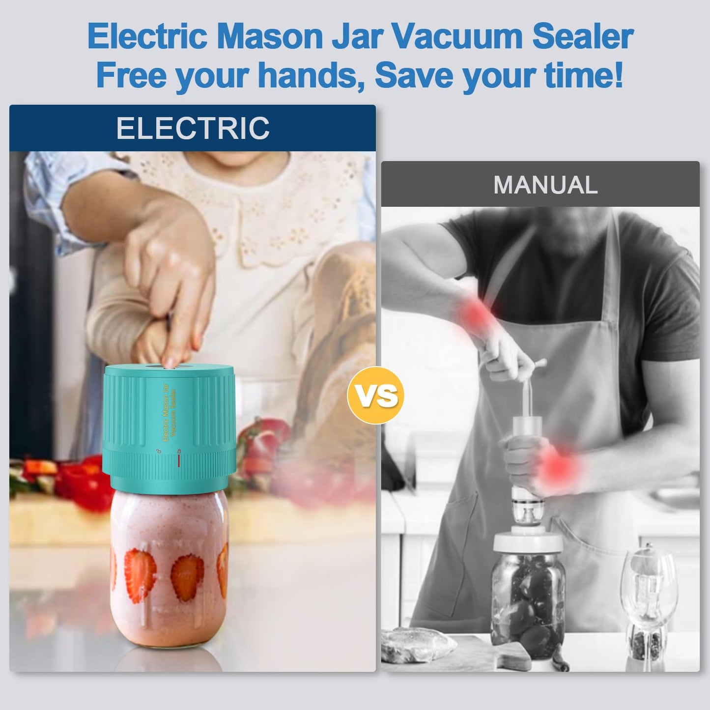 LOVE MOMENT Electric Mason Jar Vacuum Sealer Kit for Wide Mouth and Regular Mouth Mason Jar - Green