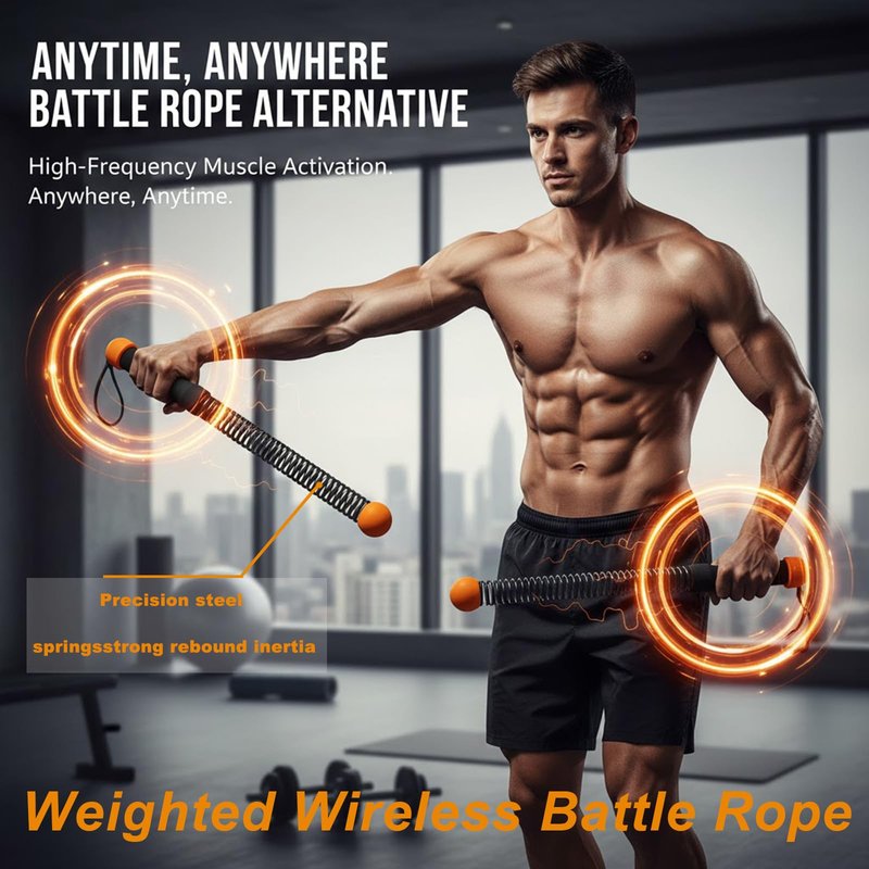 Weighted Ropeless Battle Ropes (2-Pack),Portable Cordless Battle Ropes for Home Gym,arm Exerciser Rope,Workout Rope for Strength Building,Low-Impact Aerobic Training and HIIT for Fitness Enthusiasts.