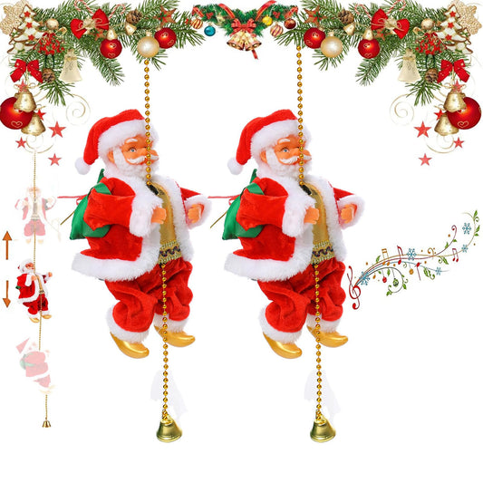 2Pcs Santa Claus Musical Climbing Rope, Electric Christmas Climbing Santa Rope Decoration Climbing Santa Claus Doll Toy with Christmas Music, Climbing Santa Rope for Home Party Wall Tree Decoration