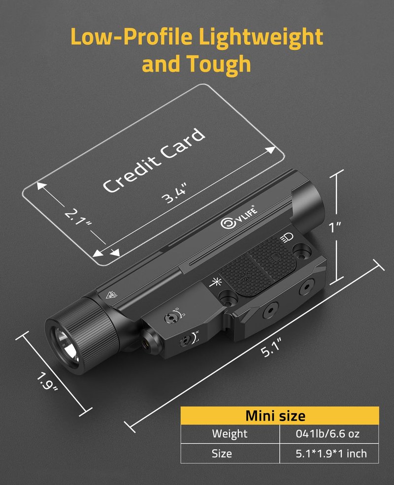 CVLIFE 2600 Lumens Compact Rifle Laser Light Combo with Easy Touch Switch, Ar Light Compatible with M-Rail and Picatinny, Magnetic Rechargeable Ar Flashlight with Green Laser for Home Defense, Hunting