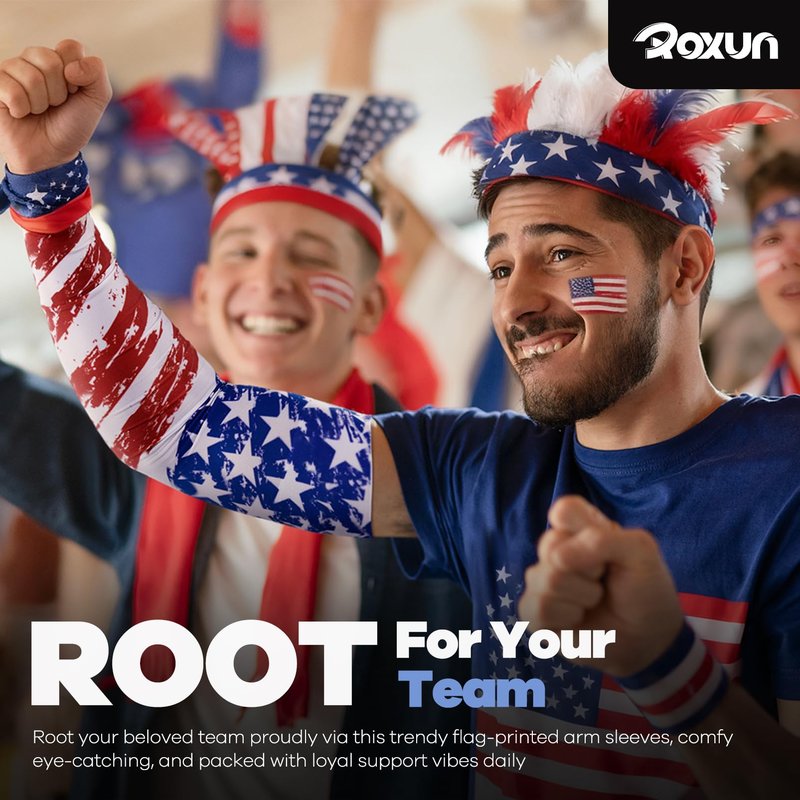 ROXUN 2 Pairs Flag Arm Sleeves Cooling UV Protection for Men Women Soccer Football Sports Canada Flag-2