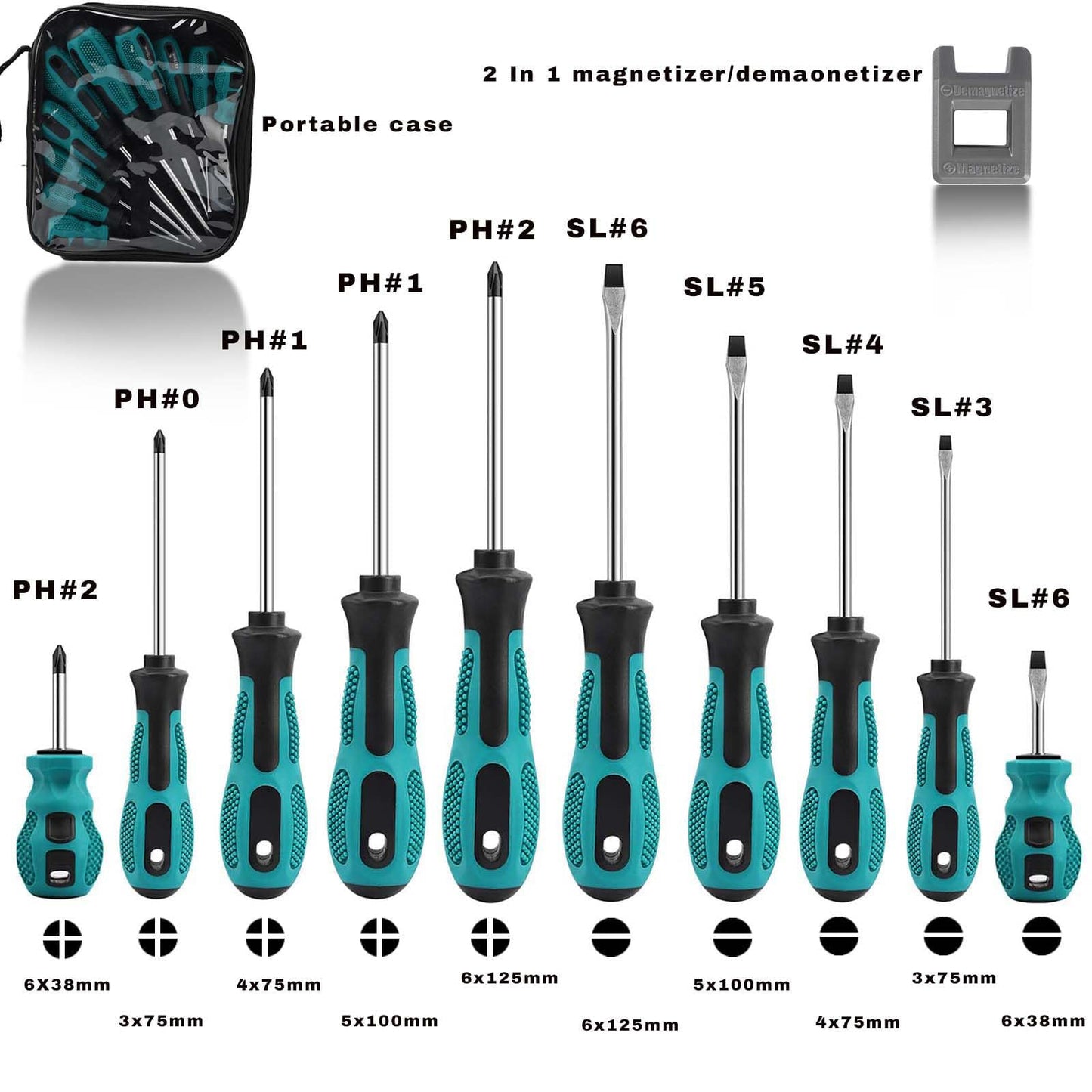 10pcs Screwdriver Set,Heavy Duty Chrome Vanadium Steel Made,Magnetic Screwdriver with 5 Cross& 5 Flat Head,Durable Hand Tools in Carry Bag